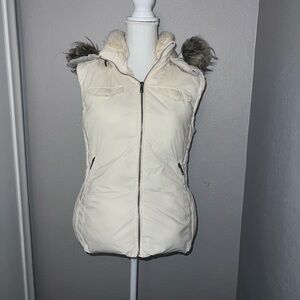 Zara Quilted Puffer Faux Fur Vest Front Zip Hoodie